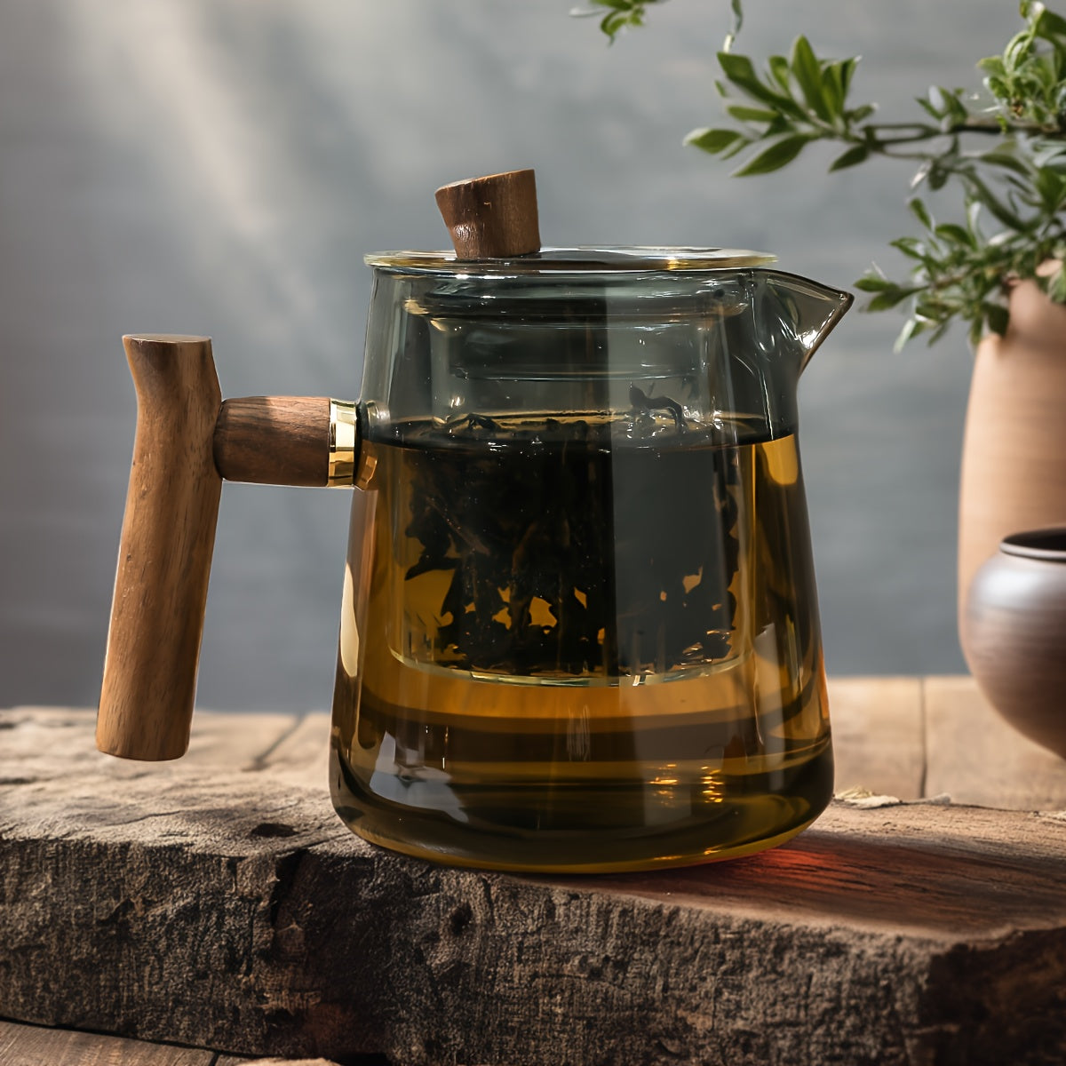 Tetera de vidrio con revestimiento de vidrio y separación de té, elegante para uso exterior