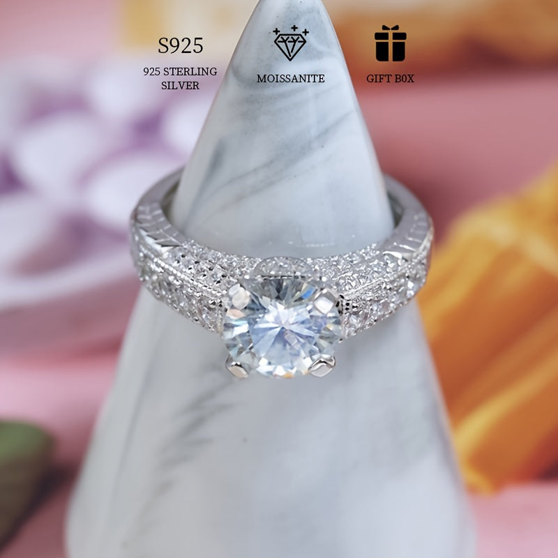 Sterling Silver Moissanite Ring 2ct Elegant Jewelry Gift Box Certificate