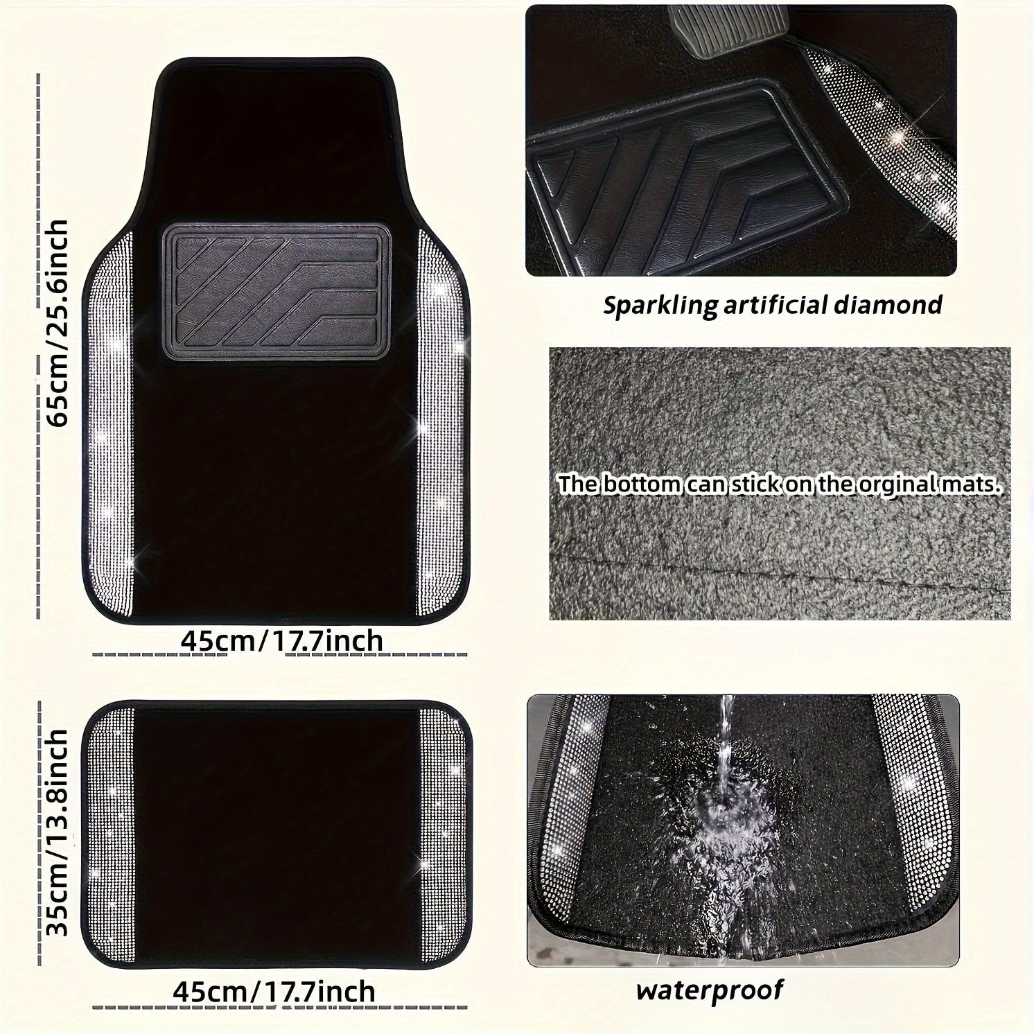 Универсальный коврик для ног в автомобиле с алмазной инкрустацией, нескользящий, прочная резина