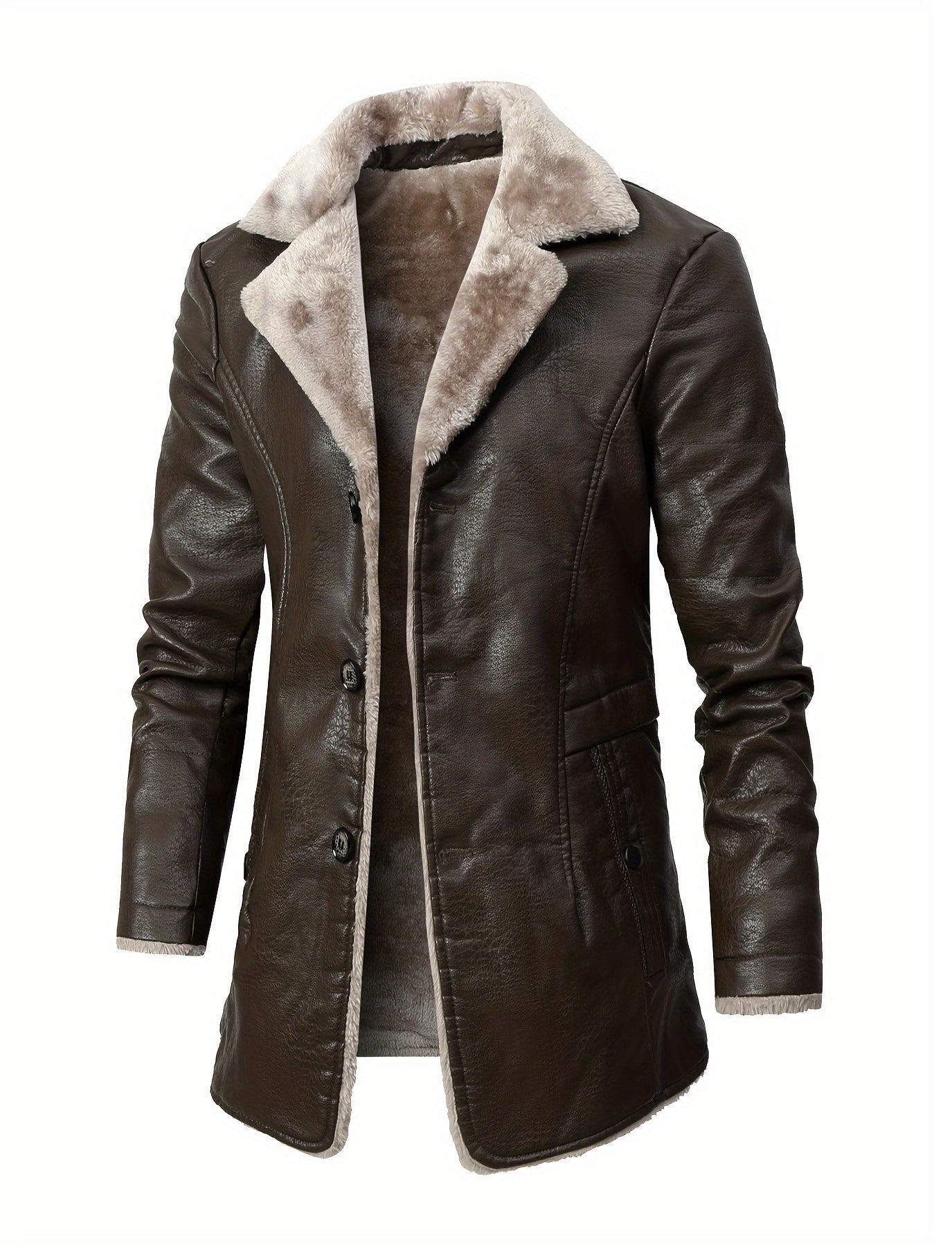 Men's Black Mid-Length Woven Polyester Formal Jacket with Plush Collar and Cuffs