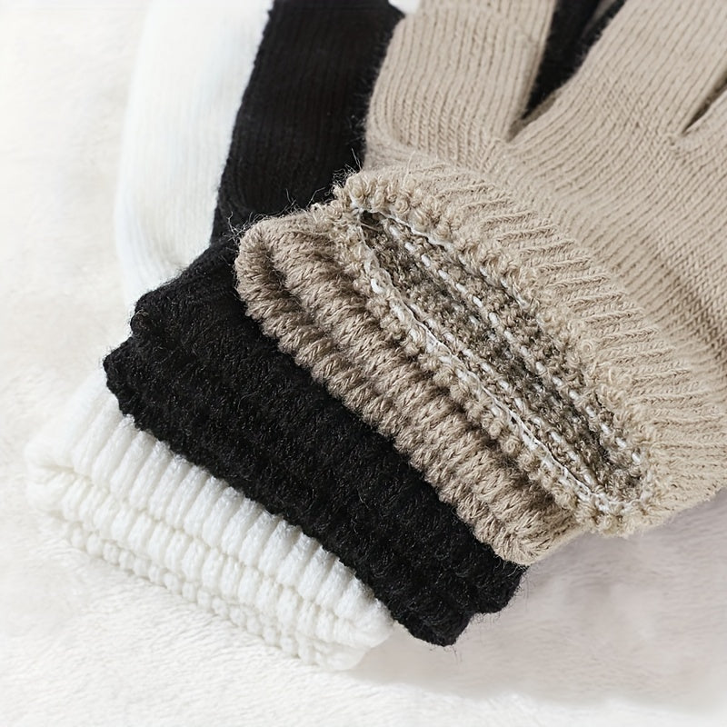 Women's Knit Gloves Set 3 Pairs Solid Colors Warm Outdoor Winter Accessories