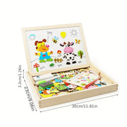 Children's Wooden Puzzle Set with Paintbrush and Chalkboard Educational Toys for Kids Age 3+