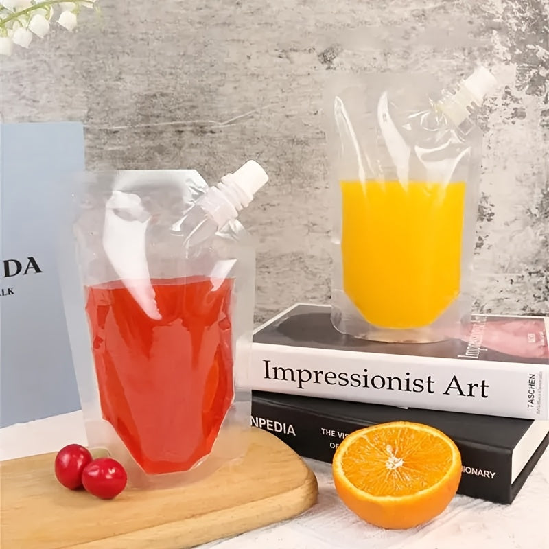 50pcs Disposable Beverage Bags for Milk Tea Juice with Self-Standing Suction Mouth