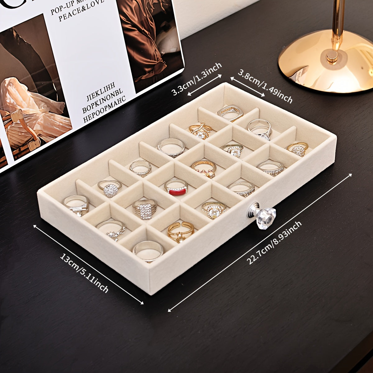 Velvet Jewelry Organizer with 5 Tiers Drawer Storage for Rings Earrings Necklaces and Bracelets