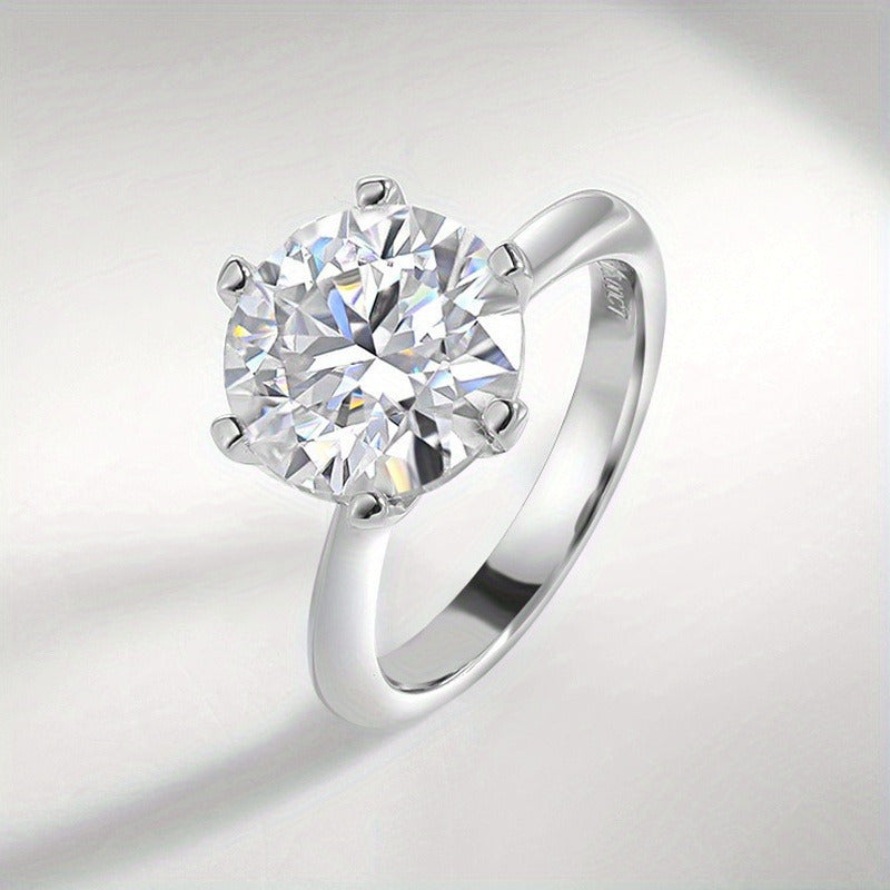 Anillo de compromiso de moissanita de 10ct en plata de ley con engaste clásico de seis garras