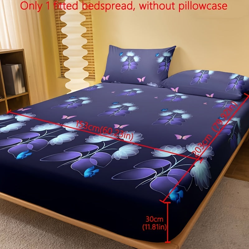 Butterfly Floral Print Fitted Sheet Soft Cozy Bedding Deep Pocket Mattress Protector