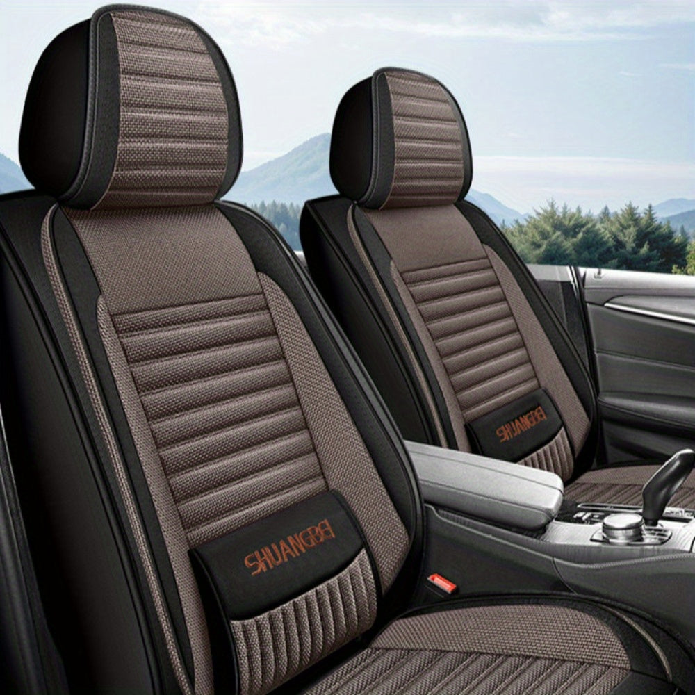 Full-Cover Black Linen Car Seat Cover Universal Four-Season Lumbar Cushion