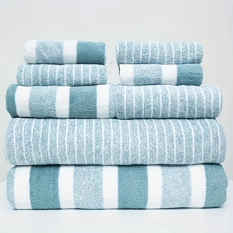8-Piece Striped Towel Set Fast Drying Highly Absorbent Bath Hand Washcloths for Home Hotel Spa