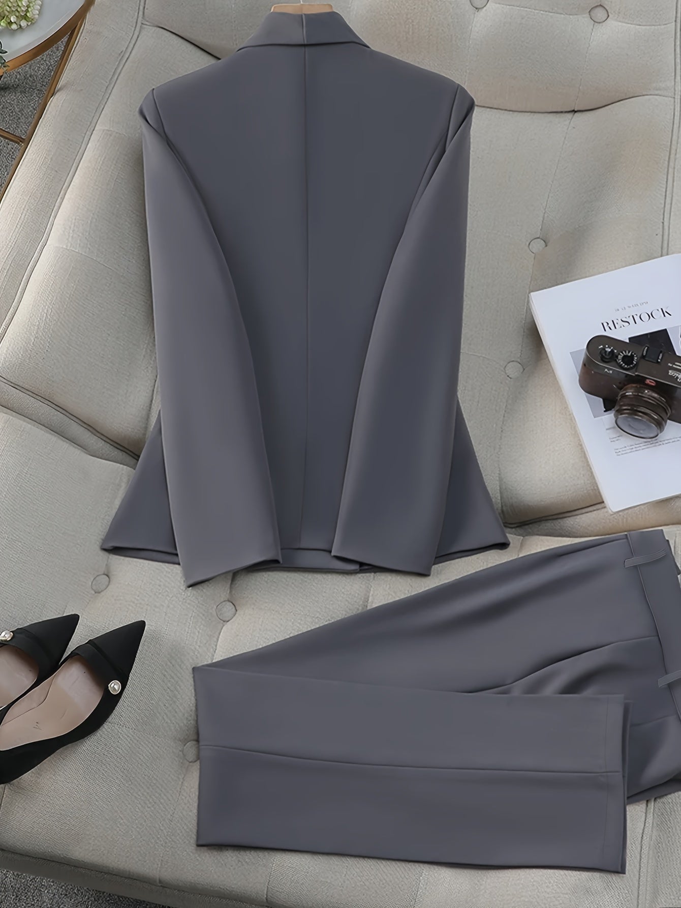 Women's Office Suit Set Blazer and Pants Polyester Spandex Solid Color Elegant