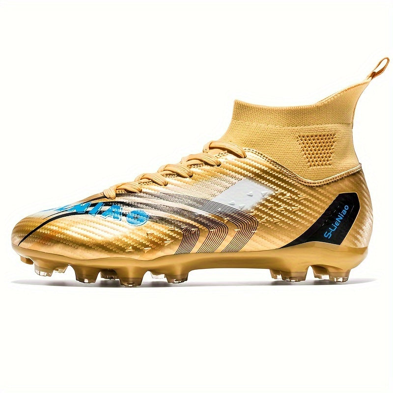Men's High-Top Soccer Cleats Large Size Geometric Pattern All-Season Non-Slip Lace-Up TPU Sole