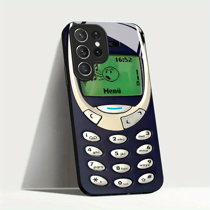 Retro-Style Black Tempered Glass Phone Case for Samsung Galaxy with Silicone Matte Design