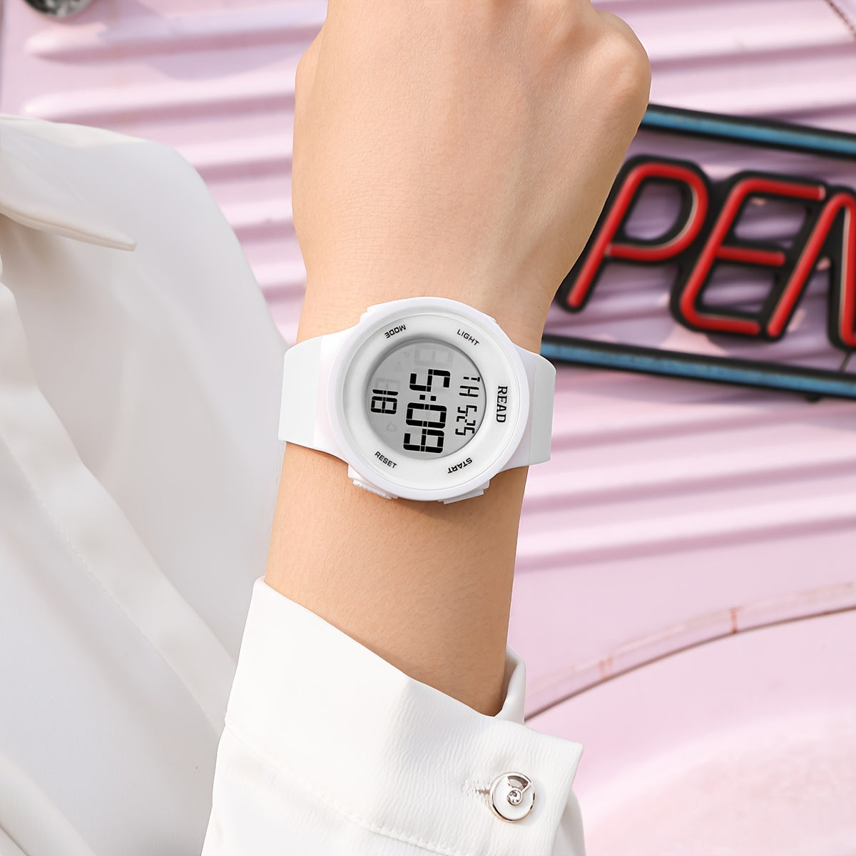 Unisex Modern Wrist Watch with LED Display Stainless Steel Case and Band