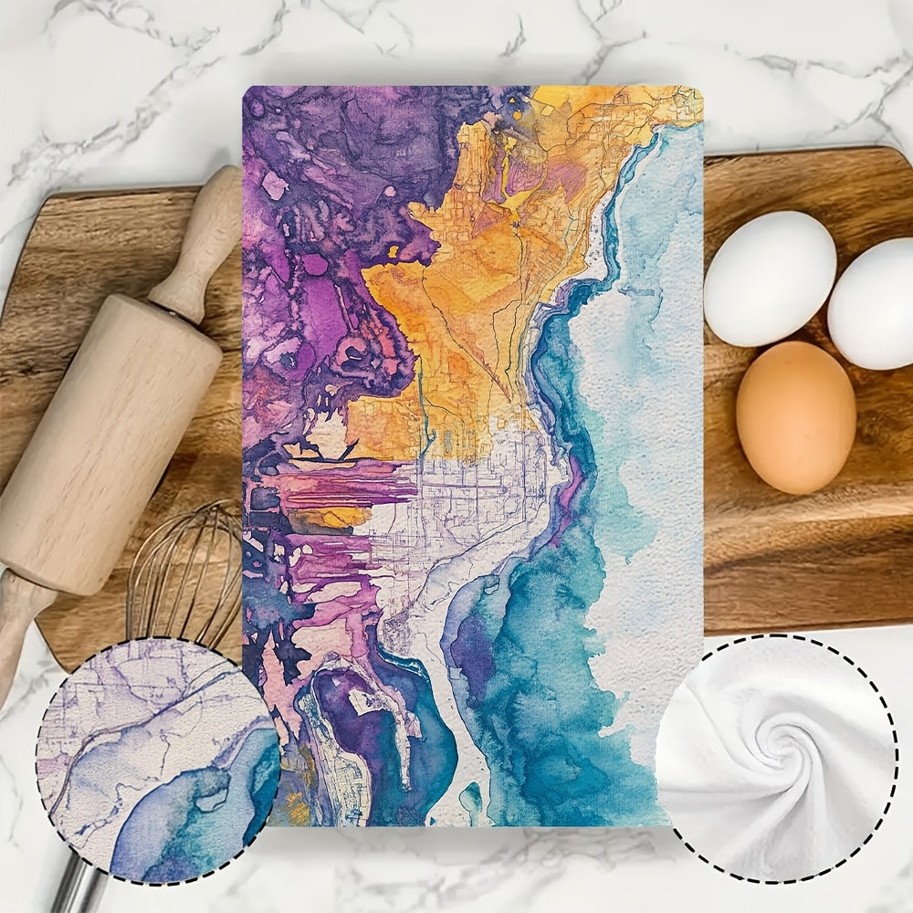Set of 2 Vibrant New Jersey Map Kitchen Towels, Absorbent, Machine Washable