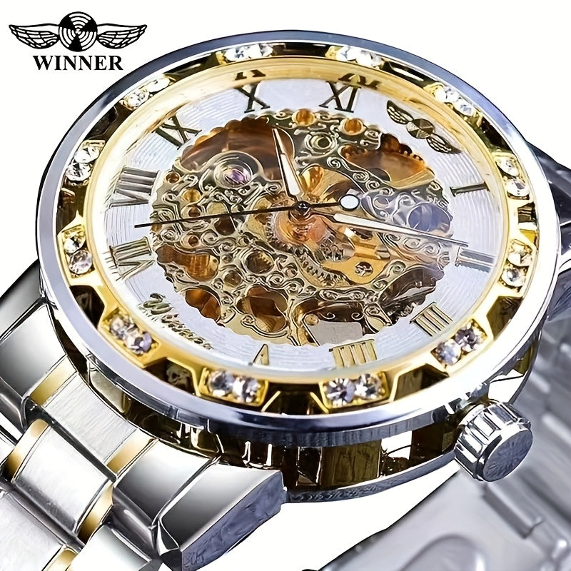 Men's Mechanical Watch Luxury Business Hollow Dial Alloy Strap Waterproof 30m