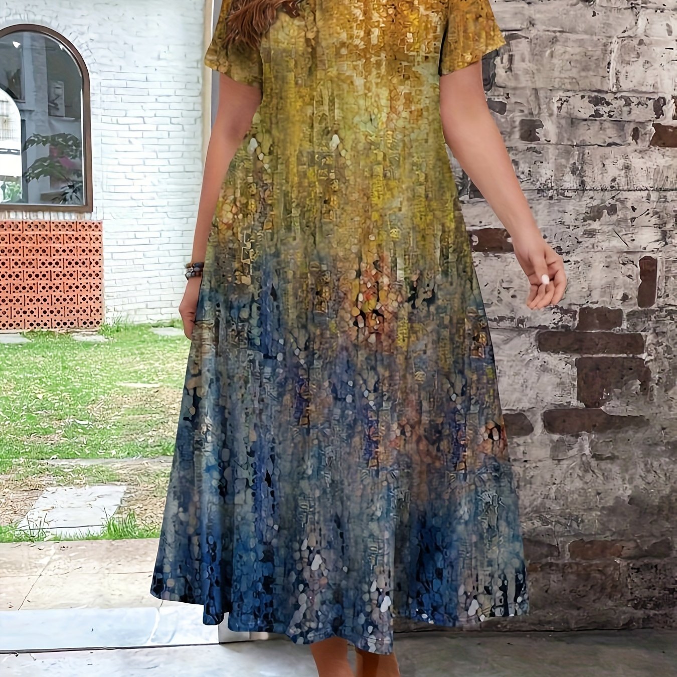 Vestido de talla grande con estampado floral y escote en V para uso casual en primavera y verano