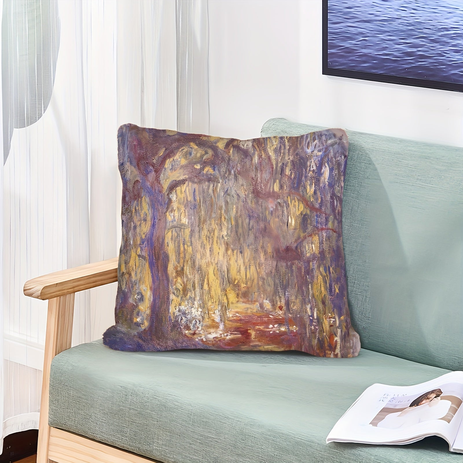 Reversible Throw Pillow Cover 45.72cm Vibrant Oil Painting Design Machine Washable