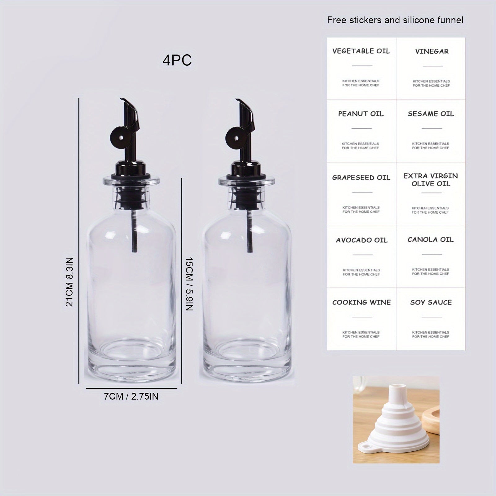 Set of 4 Oil and Vinegar Dispenser Bottles with Leak-Proof Design