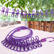 Retractable Clothesline with 12 Plastic Clips for Outdoor Laundry Drying