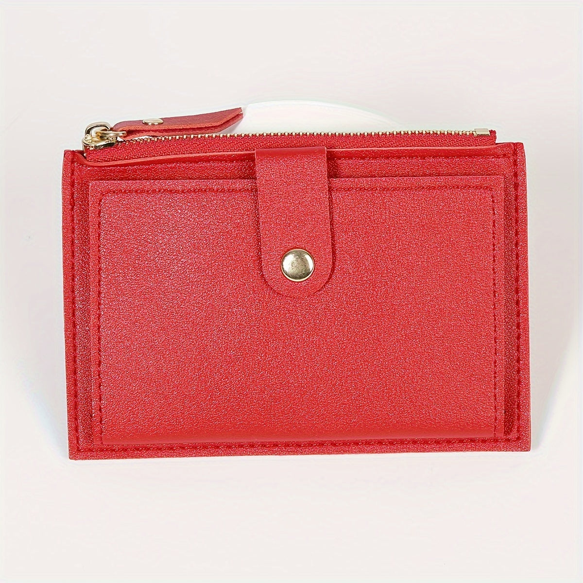 Women's Bifold Wallet with Zipper Snap Button in Pink Blue Black Light Brown PU Material