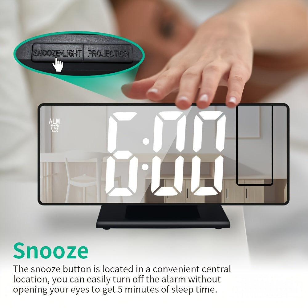 Digital Alarm Clock with Mirror Projection Temperature Calendar USB Powered for Home Office Bedroom