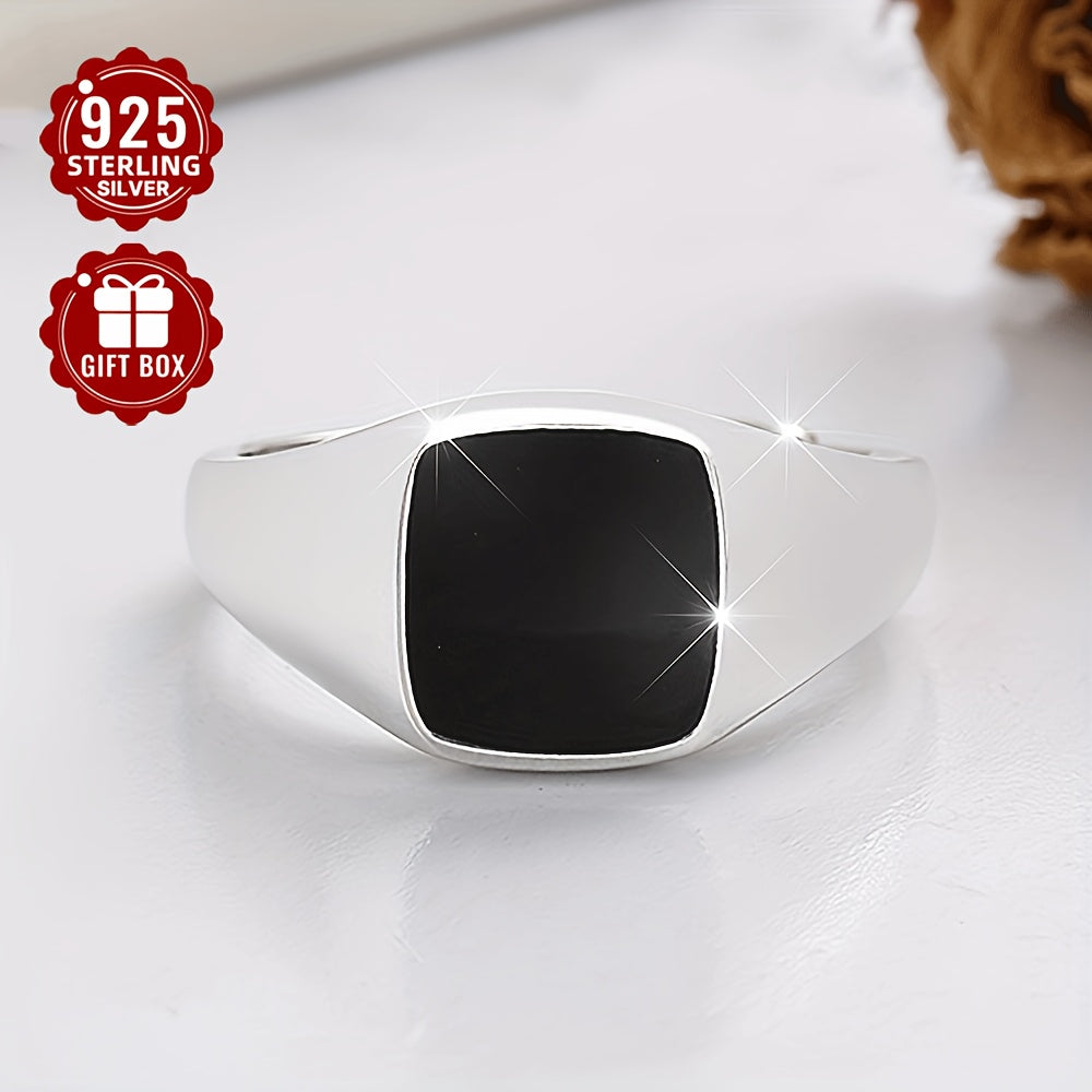 Sterling Silver Couple Rings Black Enamel Square Beveled Edge Lightweight