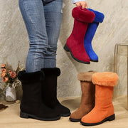 Women's Winter Mid-Calf Boots Soft Plush Cuff Slip-On Platform Waterproof