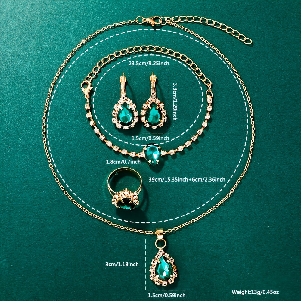 Women’s 6-Piece Rhinestone Quartz Watch Jewelry Set Square Case Adjustable Zinc Alloy Band Gift