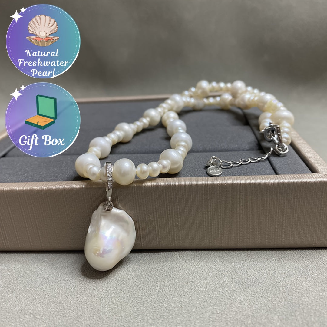 Freshwater Pearl Necklace with Adjustable Chain Baroque Style Beads for Special Occasions