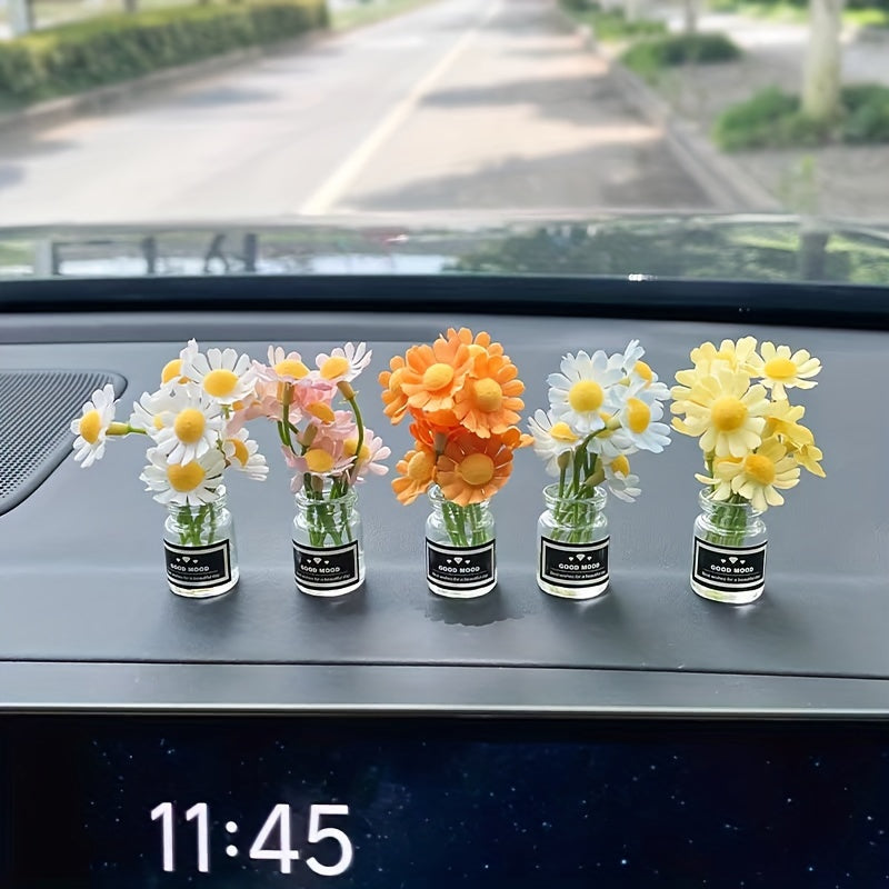 Women's Car Dashboard Decor Mini Daisy Glass Auto Accessories