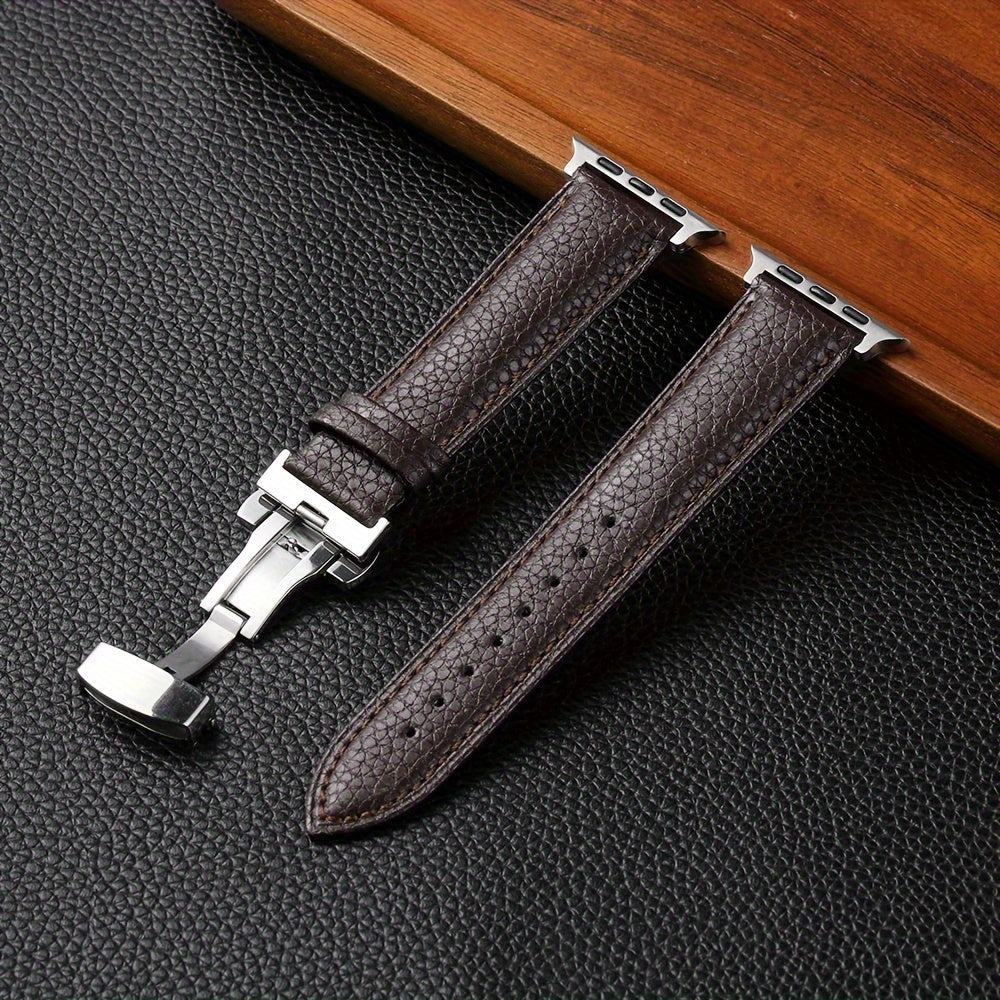 Litchi Pattern Synthetic Leather Watch Band for Apple Watch 38mm 45mm
