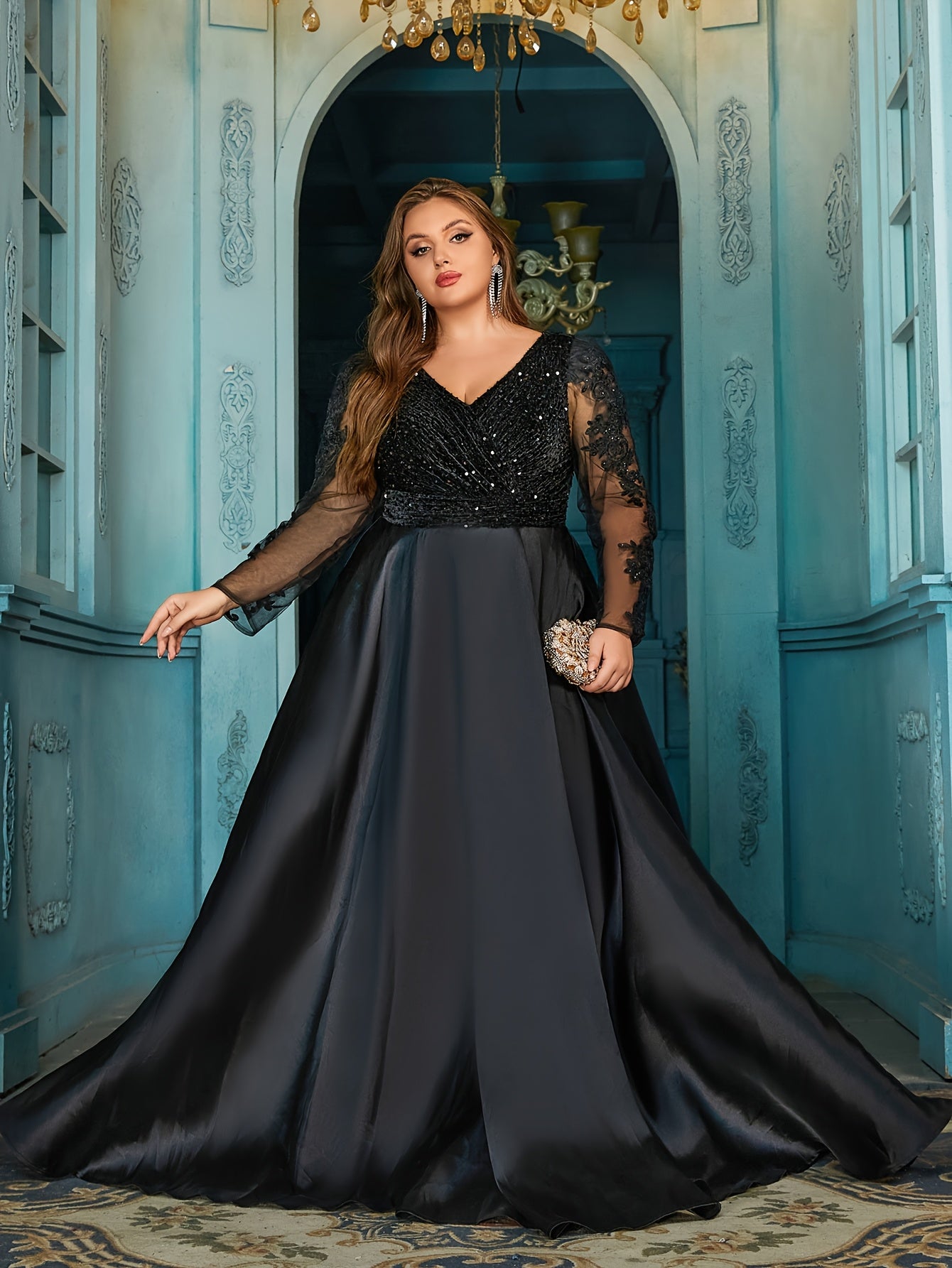 Women's Plus Size Solid Color Long Sleeve Casual Dress