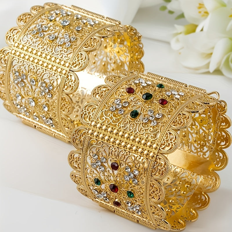 Vintage gullar o'yilgan 24K oltin qoplamali keng bilaguzuk, sintetik toshlar bilan, noyabr tug'ilgan toshi bilan zanglamaydigan po'latdan yasalgan ochiq bangle. Ayollar uchun mukammal Ramazon bayrami zargarlik buyumlari, partiyalar va to'ylar uchun ideal.