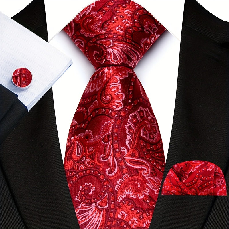Men's Accessories Set Polyester Paisley Tie Pocket Square Cufflinks