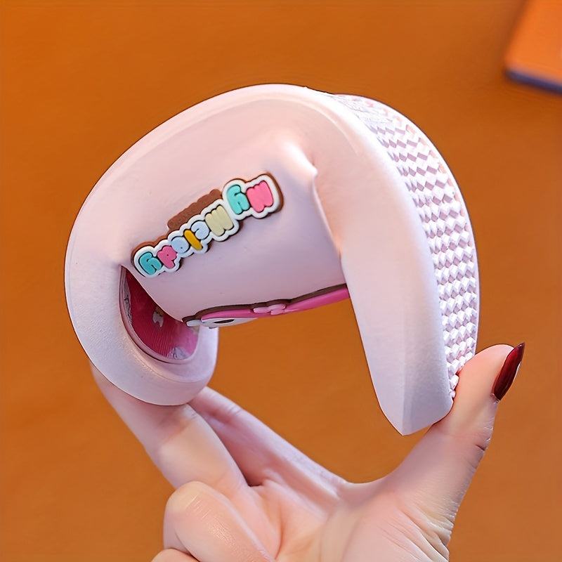 Girls' Pink PVC Slippers Non-Slip Indoor Slides Cartoon Design for Spring Summer