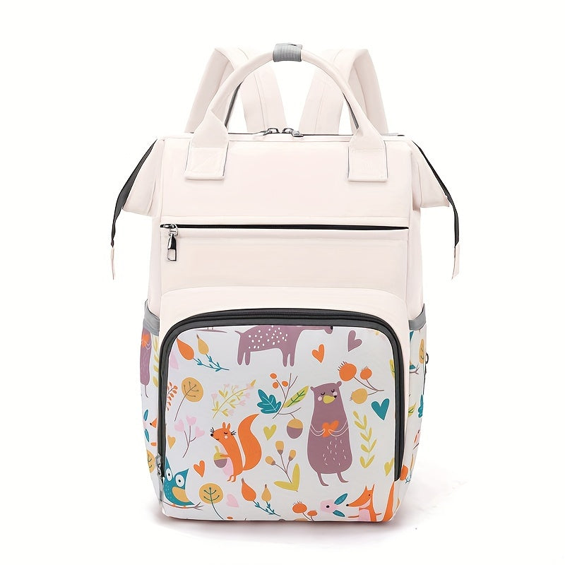 Cartoon Print Diaper Bag for Moms with Spacious Storage and Versatile Backpack
