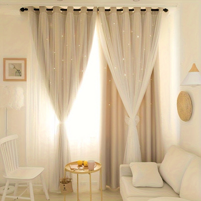 Double Layer Curtain Made of 100% Pure Color Star Yarn Cloth for Living Room Bedroom Kitchen Bathroom