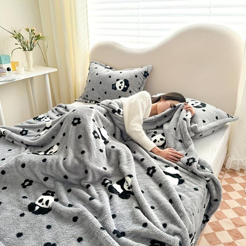Soft Flannel Throw Blanket with Cozy Panda Design for All Seasons
