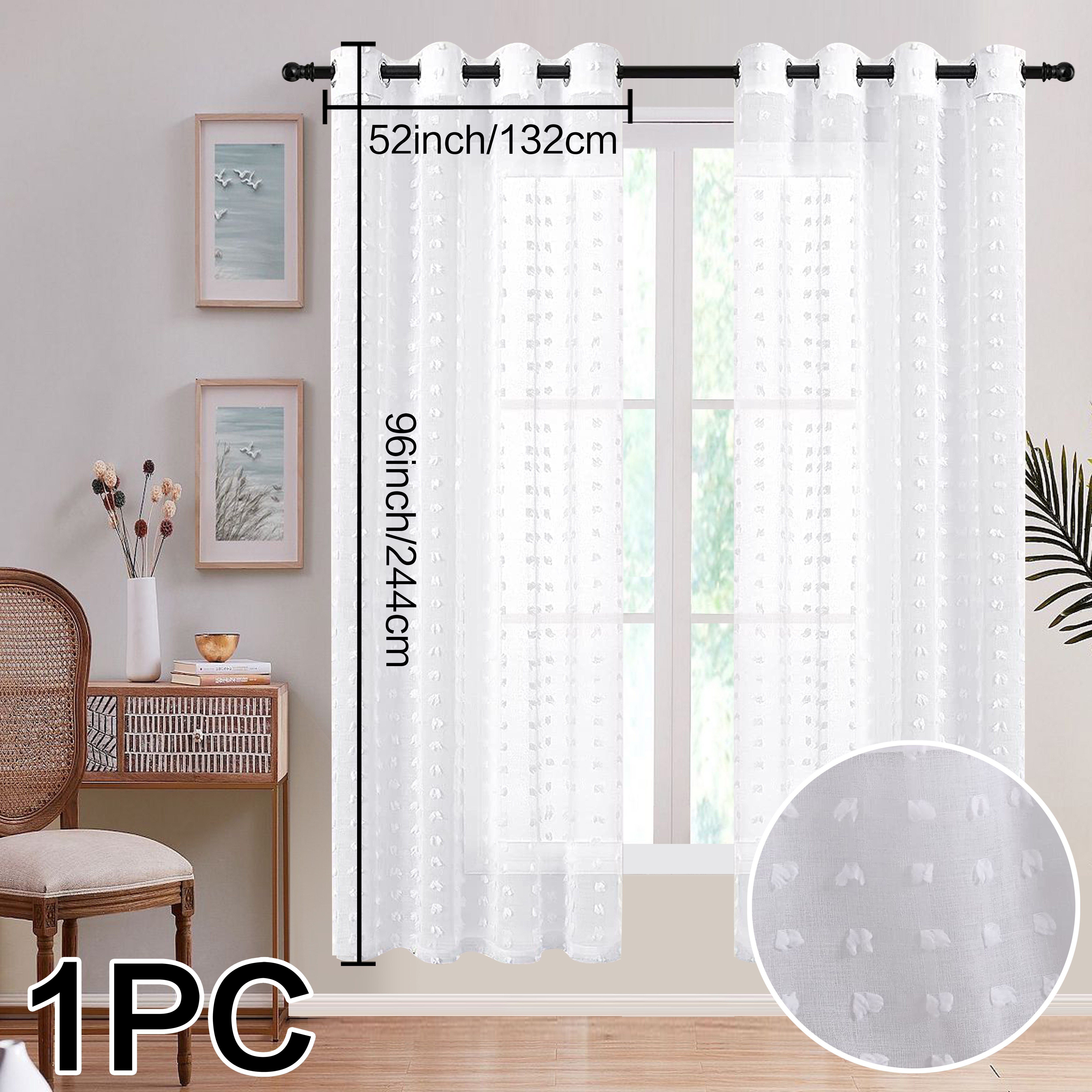 White Sheer Curtain with Grommet Top and Pom Pom Tufting 213cm for Bedroom Living Room Office