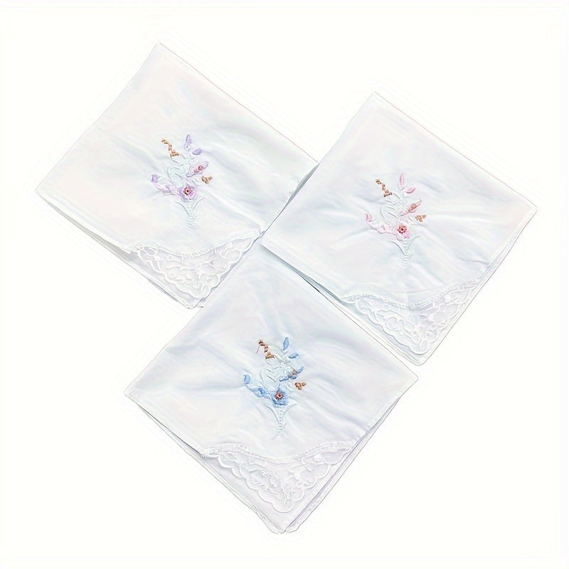 White Embroidered Flower Cotton Square Scarves Pack of 6 12 or 18