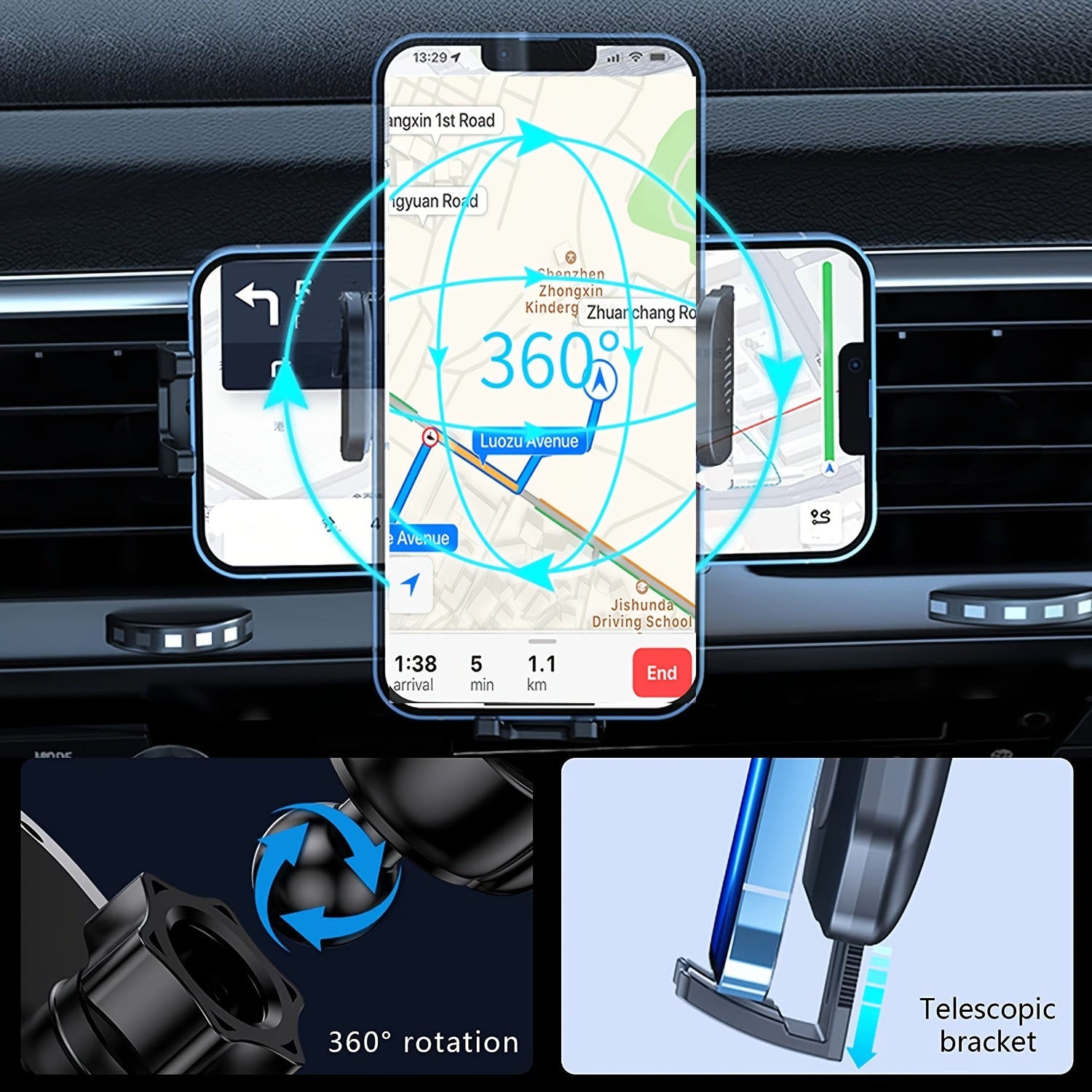 Universal 360° Rotatable Car Vent Phone Mount Adjustable Phone Holder