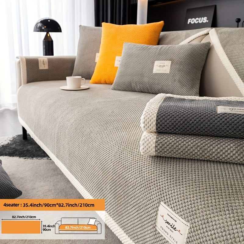 Hozirgi zamonaviy plush divan qopqog'i, barcha fasllar uchun korduroy chekkali