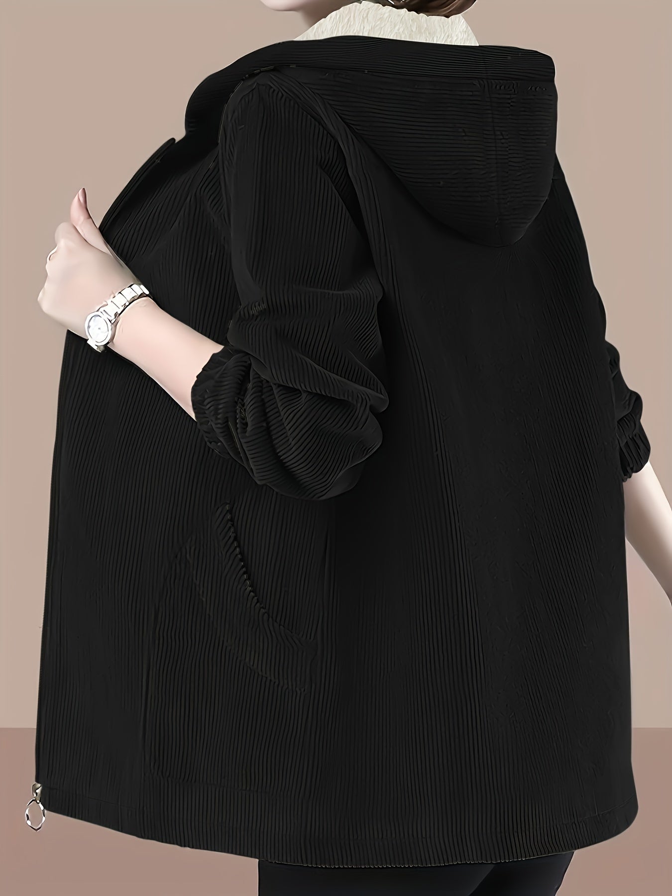 Женская куртка с капюшоном большого размера для осени и зимы, однотонная, на молнии, повседневная, из полиэстера