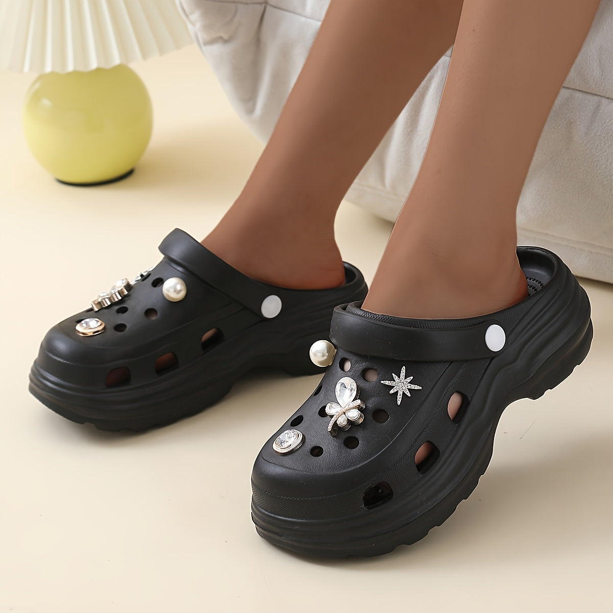 Women's Platform Sandals Non-Slip EVA Cushioned Insole Beige Black White