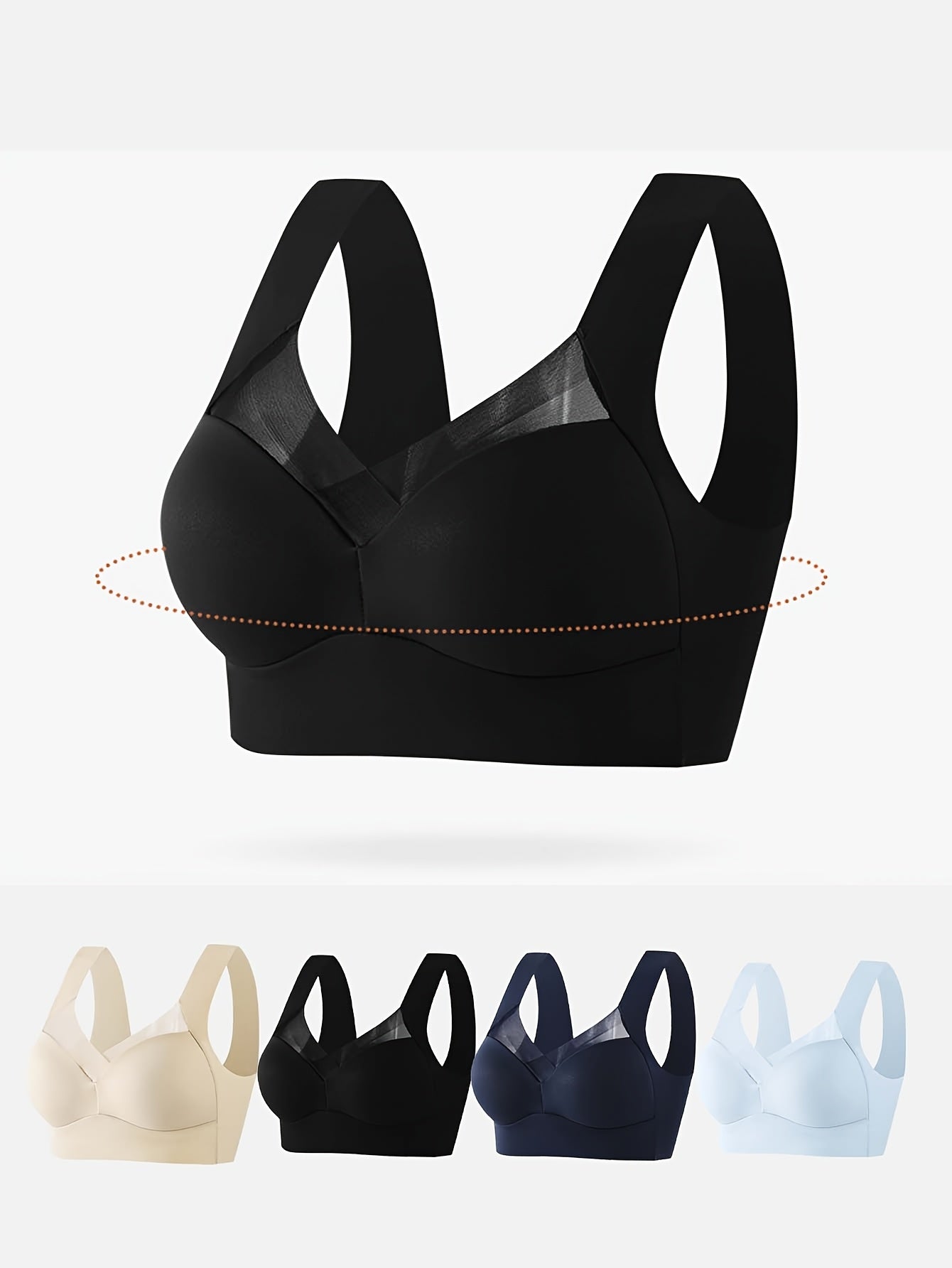 Women Lace V-Neck Bras 4 Pack Seamless Breathable Mesh Supportive