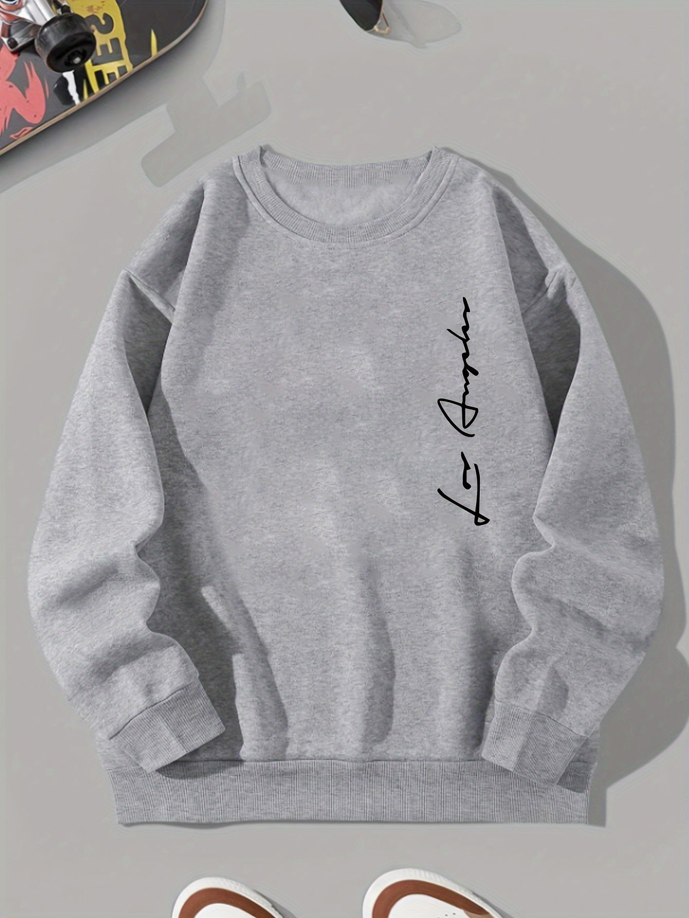 Sudadera de punto de poliéster de talla grande para hombre con estampado geométrico y cuello redondo