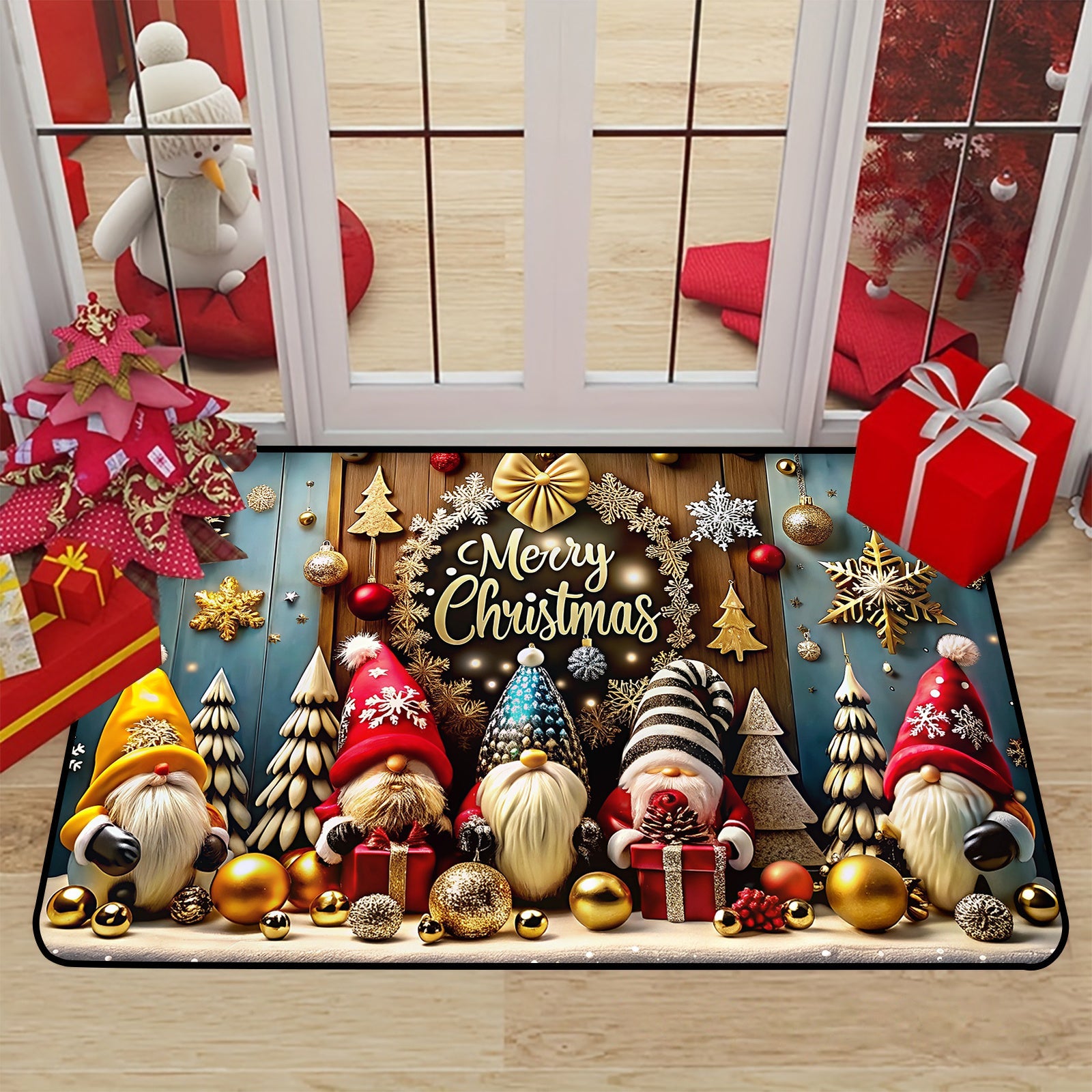 Christmas Gnome Welcome Mat Indoor Outdoor Non-Slip Durable Polyester
