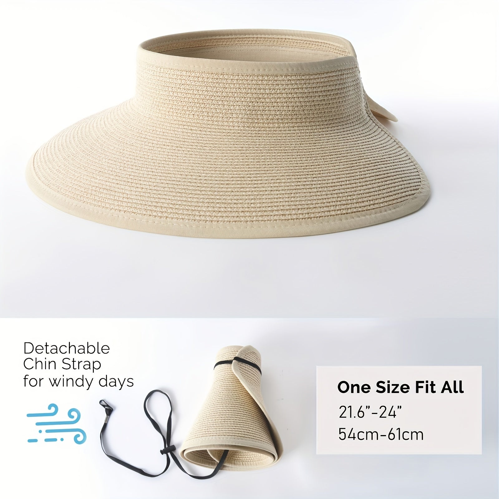 Women’s Wide Brim Straw Sun Visor Hat Packable Foldable Beach Travel Summer