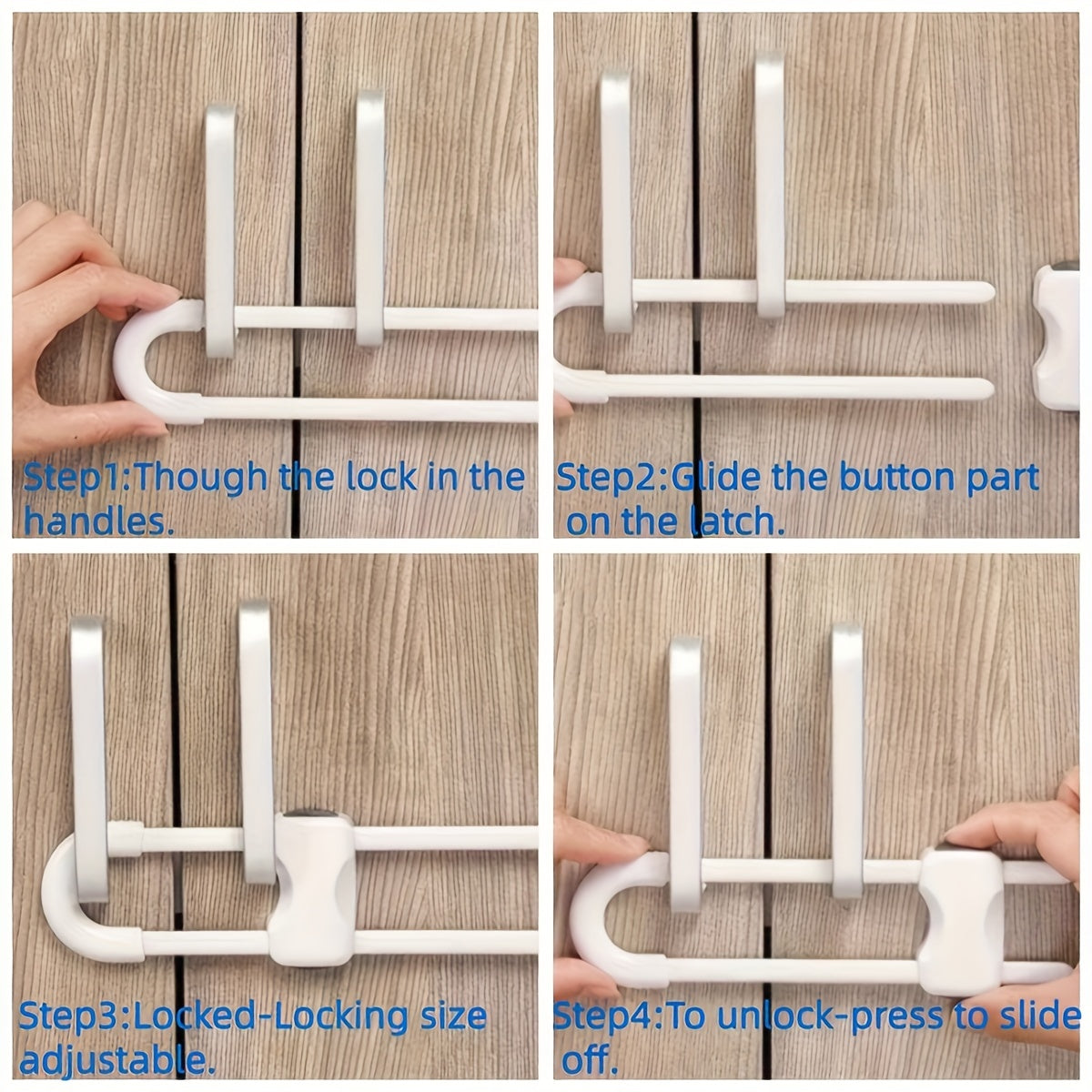 Set of 2 U-Shaped Adjustable Safety Cabinet Locks for Childproofing Kitchen Bathroom