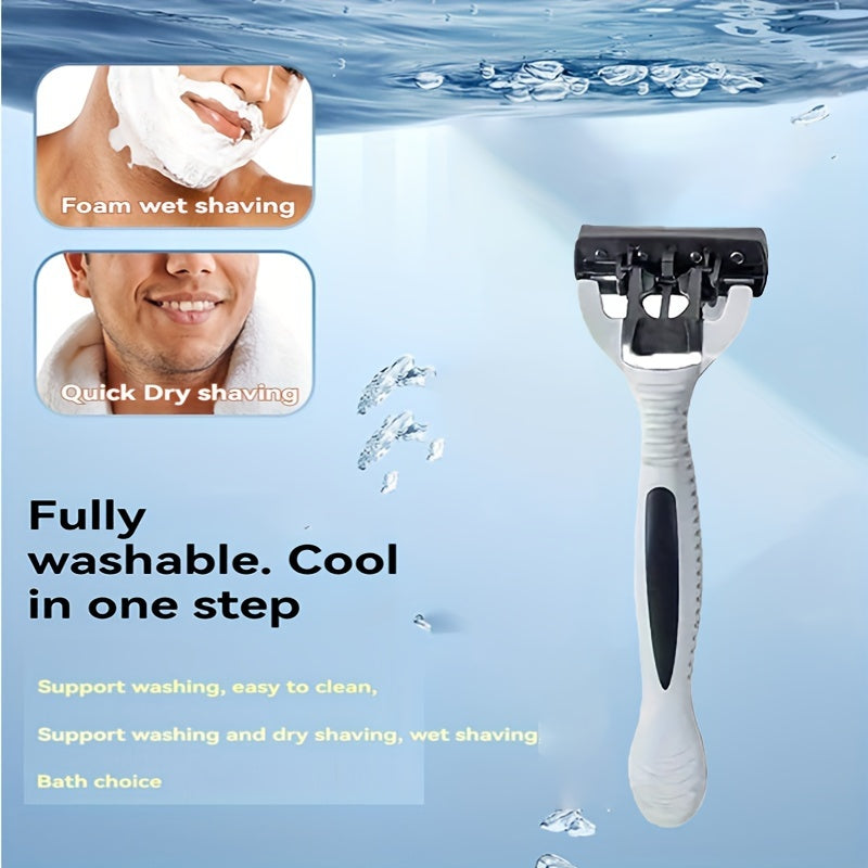 Men's Manual Razor Stainless Steel Blades Non-Slip Handle for Beard and Mustache Grooming