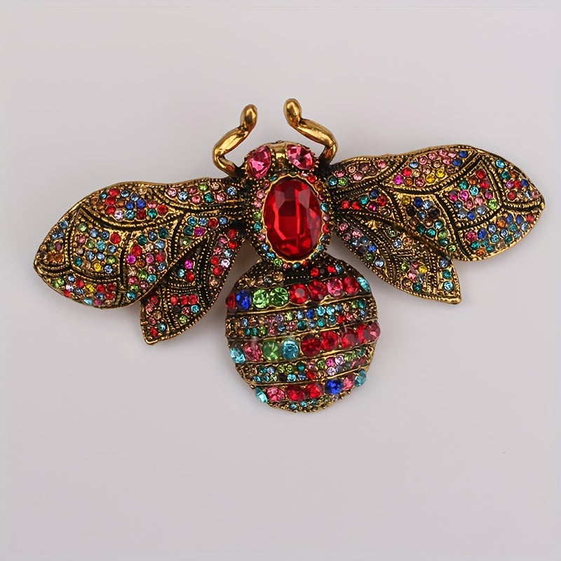 Broche de abeja de estilo antiguo con rhinestones, forma irregular y incrustaciones de piedras preciosas multicolores
